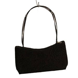 Jessica Beaded Flower Detail Black Mini bag purse